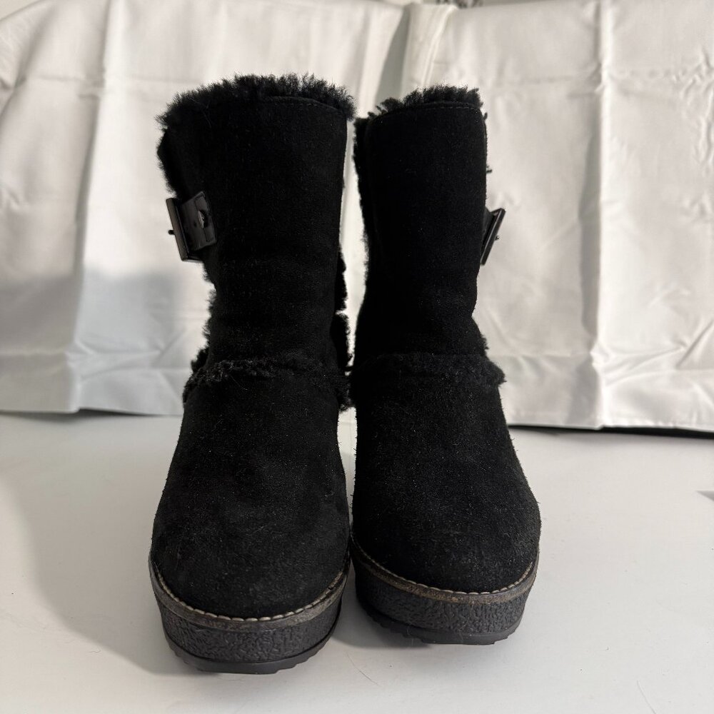 Tory Burch Black Suede Shearling Wedge Ankle Boots | Women’s 6